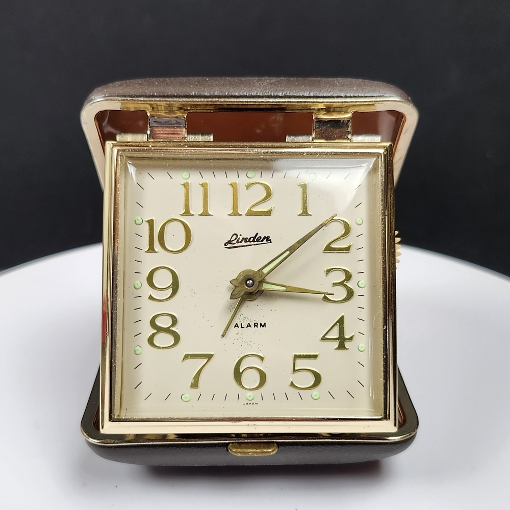 Vintage Linden Travel Alarm Clock Brown Case